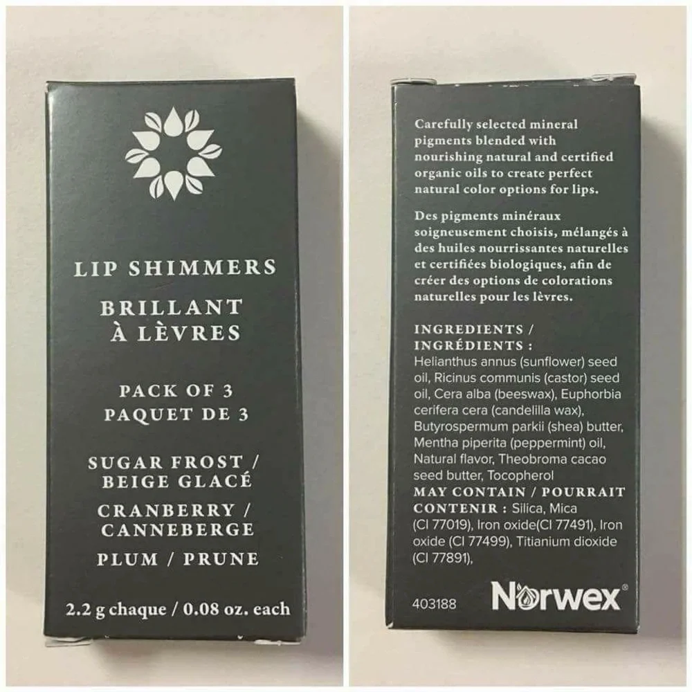 NIB Norwex Lip Shimmer Trio Sugar Frost Cranberry Plum Natural Lip Balm Set